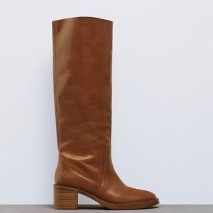 Zara brown leather boots ref 1024/910 wide heeled